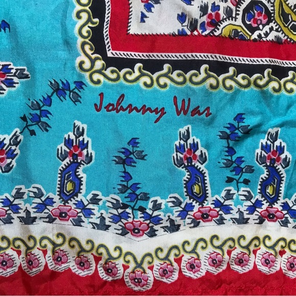 Johnny Was Sundance Red Blue Beige Silk 3/4 Peasant Top, EUC, S - Picture 5 of 12